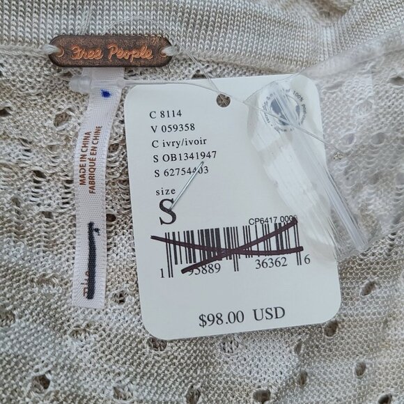 Free People Into The Night LS Tunic Cardigan Sweater S Beige Boho Button NWT - Picture 2 of 10